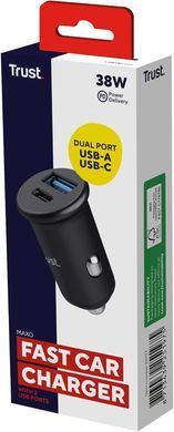 Зарядний пристрій автомобільний Trust 38Вт USB-A/USB-C PD, QC, чорний (25197_TRUST) [108395]