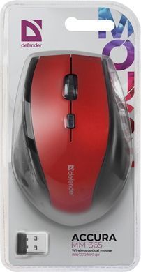 Мишка Defender Accura MM-365, бездротова, 6 кн. до 1600 dpi, червона (52367) [401116]