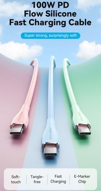 Кабель USB 2.0 Type-C M-M, 1.0 м 100W Light Blue Silicone Vention (TAWSF) [402421]