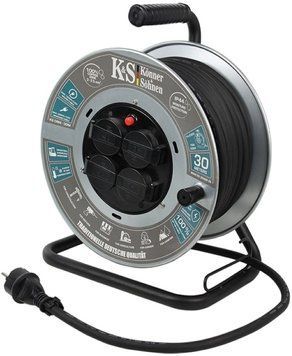 Подовжувач мережевий Konner&Sohnen KS CRM-30M, 30м, 4xТипF, 16A, на котушці, чорний (KSCRM-30M) [112356]