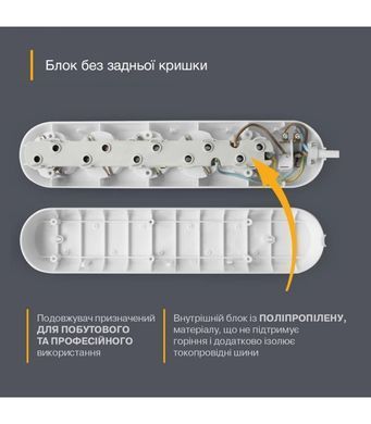Подовжувач блоковий (PP) Electrum 5 розеток 3м із вимикачем та 2 Type-C + USB (C-ES-1991) [605298]