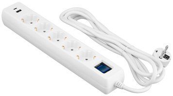 Подовжувач мережевий 2E 3м, 5xТипF, 16A, 1xUSB-A,1xUSB-C, фільтр, білий (2E-SP515M3USBWH) [110619]