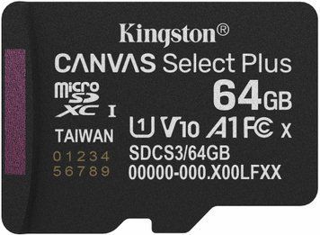 Карта пам'яті Kingston microSD 64GB C10 UHS-I A1 V10 R100MB/s (SDCS3/64GBSP) [110685]