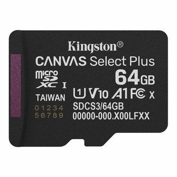 Карта пам'яті microSDXC (UHS-1) Kingston Canvas Select Plus Gen3 64Gb class 10 А1 (R-100MB/s) (SDCS3/64GBSP) [806282]