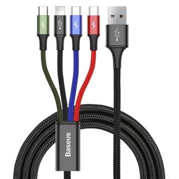 Кабель Baseus Fast 4-in-1 Cable For iP+Type-C(2)+Micro 3.5A 1.2m Black (CA1T4-B01) [802619]