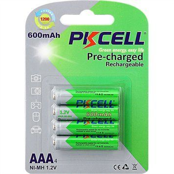 Акумулятор AAA 600mAh, 1.2V Ni-MH, RTU rechargeable battery, PKCELL, 4pcs/card (AAA600-4B RTU) [404823]