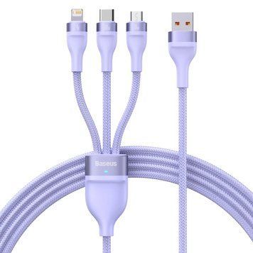 Кабель Baseus Flash Series Ⅱ One-for-three Fast Charging Data Cable USB to M+L+C 100W 1.2m Purple (CASS030005) [802630]