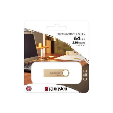 Флеш-накопичувач Kingston USB 3.2 SE9 G3 64GB 220MB/s Metal/Gold (DTSE9G3/64GB) [803115]