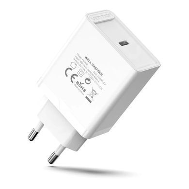 Мережевий зарядний пристрій Vention USB Type C + QC4.0 (20W) White (FADW0-EU) [609340]