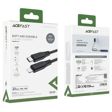 Кабель ACEFAST C3-01 Type-C to iP 3A, 30W, TPE, TPE connectors, Black (6974316280804) [805392]