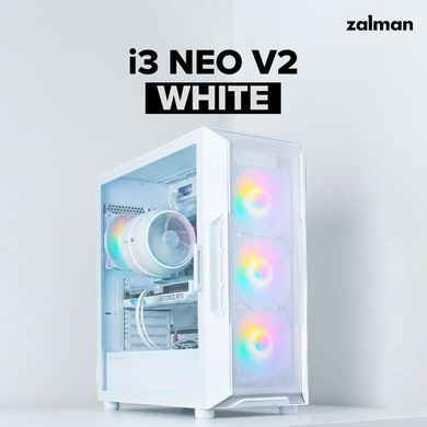Корпус Zalman I3 Neo V2 без БЖ 2xUSB3.0, 1x Type C, 4x120мм RGB, VGA 400мм, LCS ready, TG Side Panel, ATX, білий (I3NEOV2WHITE) [112536]