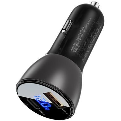 Автозарядка 2xUSB 63W (USB-C + USB-A) B6 with digital display Acefast (6974316280972) [402156]