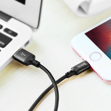 Кабель HOCO X14 USB to iP 2A, 1m, nylon, aluminum connectors, Black (6957531062820) [805471]