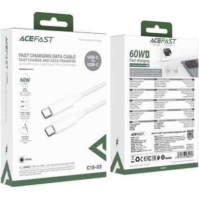 Кабель USB 2.0 Type-C M-M, 1.2 м, 60W C18-03 White Acefast (6974316284253) [404584]