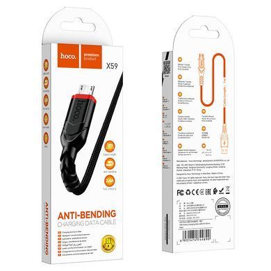 Кабель HOCO X59 USB to Micro 2.4A, 1m, nylon, TPE connectors, Black (6931474744890) [804388]