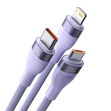 Кабель Baseus Flash Series Ⅱ One-for-three Fast Charging Data Cable USB to M+L+C 100W 1.2m Purple (CASS030005) [802630]