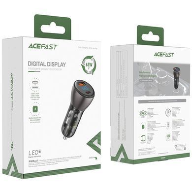 Автозарядка 2xUSB 63W (USB-C + USB-A) B6 with digital display Acefast (6974316280972) [402156]