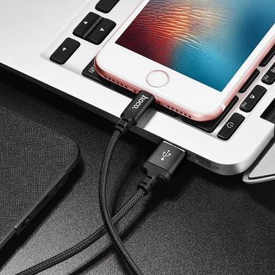 Кабель HOCO X14 USB to iP 2A, 1m, nylon, aluminum connectors, Black (6957531062820) [805471]