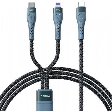 Кабель Proda PD-B73th USB Type C - USB Type-C + Lightning (M/M), 5 А, 1.3 м, Black (PD-B73th-BK) [604024]