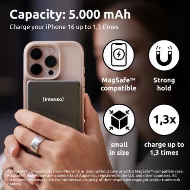 Портативний зарядний пристрій USB 5000MAH MAG GREY MW5000 INTENSO (7344024) [503417]