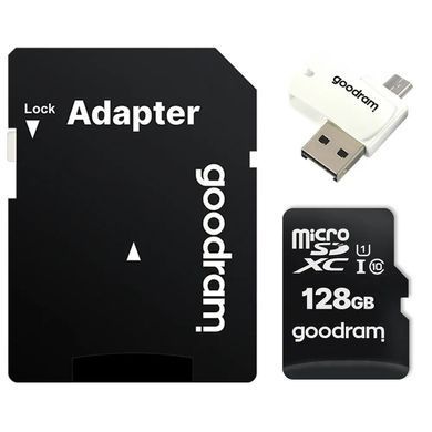 Карта пам`ятi MicroSDXC 128GB UHS-I Class 10 Goodram + SD-adapter + OTG Card reader (M1A4-1280R12) [616897]