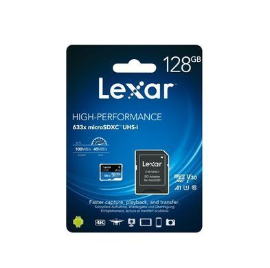 Карта пам'яті microSDXC (UHS-1 U3) Lexar High-Performance 633x 128Gb class 10 V30 A1 (100Mb/s) Blue Series (adapter SD) (LMS0633128G-BNAAA) [806672]