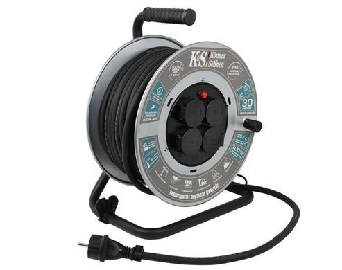 Подовжувач мережевий Konner&Sohnen KS CRM-30M, 30м, 4xТипF, 16A, на котушці, чорний (KSCRM-30M) [112356]