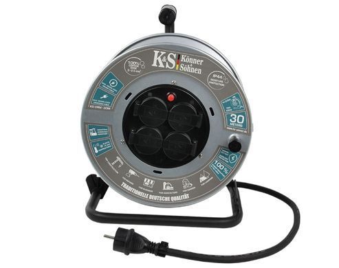 Подовжувач мережевий Konner&Sohnen KS CRM-30M, 30м, 4xТипF, 16A, на котушці, чорний (KSCRM-30M) [112356]