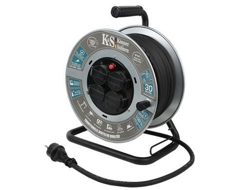 Подовжувач мережевий Konner&Sohnen KS CRM-30M, 30м, 4xТипF, 16A, на котушці, чорний (KSCRM-30M) [112356]