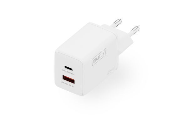 Зарядний пристрій DIGITUS GaN 1хUSB-C, 1хUSB-A, 45W (DA-10302) [114252]
