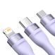 Кабель Baseus Flash Series Ⅱ One-for-three Fast Charging Data Cable USB to M+L+C 100W 1.2m Purple (CASS030005) [802630], фото 4