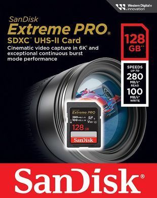 Карта пам'яті SanDisk SD 128GB C10 UHS-II U3 R280/W100MB/s Extreme Pro V60 (SDSDXEP-128G-GN4IN) [108939]