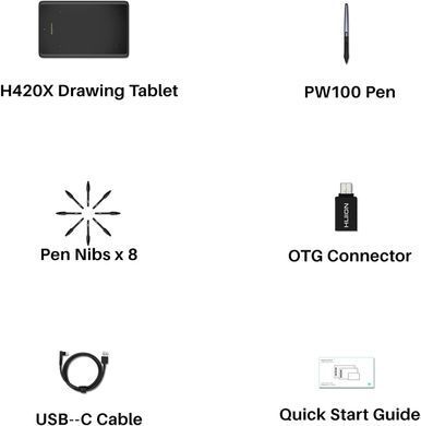 Графічний планшет Huion 4.17"x 2.6" USB-C, чорний (H420X) [104769]