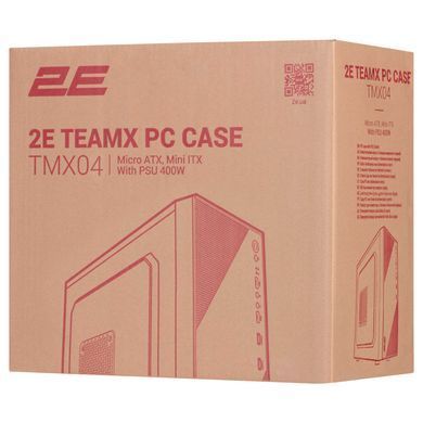 Корпус 2E TeamX TMX04 з БЖ 2E ATX400W, 2xUSB2.0, 1x80мм, VGA 220мм, mATX, чорний (2E-TMX04) [111326]