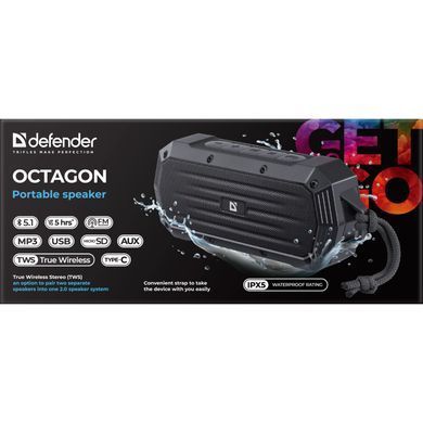 Акустична система 1.0 Defender Octagon 5W, Octagon 5Вт, BT/FM/USB/TF/AUX/IPX5 (65039) [405134]
