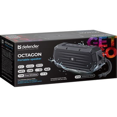 Акустична система 1.0 Defender Octagon 5W, Octagon 5Вт, BT/FM/USB/TF/AUX/IPX5 (65039) [405134]