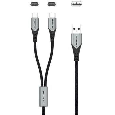 Кабель USB 2.0 AM - 2хType-C M, 1.0 м Y-Splitter Charging Cable 2.4А 480Mbps Aluminum Alloy Vention (CQOHF) [404572]