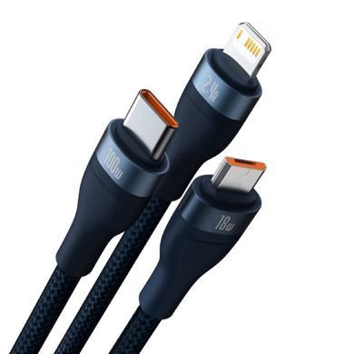Кабель Baseus Flash Series Ⅱ One-for-three Fast Charging Data Cable USB to M+L+C 100W 1.2m Blue (CASS030003) [802631]