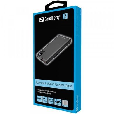 Універсальна мобільна батарея Sandberg Powerbank 10000mAh, PD 20W Black (420-58) [616989]