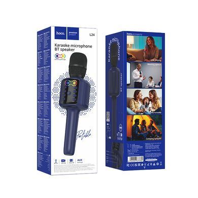 Портативна колонка-мікрофон HOCO L24 Shine karaoke microphone, 5W, Blue (6942007673785) [806589]