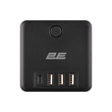 Адаптер мережевий 2E 3xТипF, 16A, 2xUSB-A, 1x USB-C фільтр, чорний (2E-AD431BK) [111826]