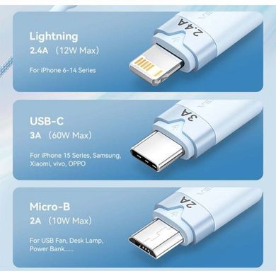 Кабель Vention USB - USB Type-С/microUSB/Lightning (M/M), 60W, 3А, 1.5 м, Black (CTPBG) [604372]