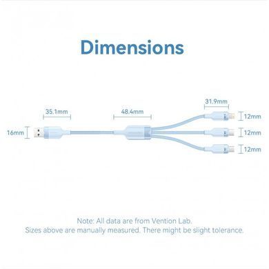 Кабель Vention USB - USB Type-С/microUSB/Lightning (M/M), 60W, 3А, 1.5 м, Black (CTPBG) [604372]