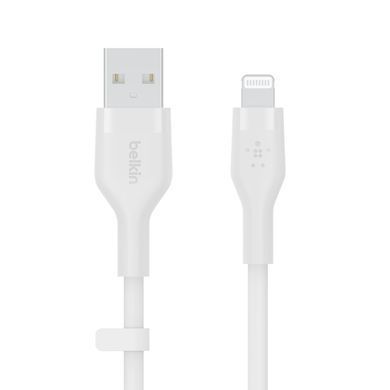 Кабель USB-A > Lightning заряджання/синхронізації Belkin 1м, силіконовий з кліпсою, білий (CAA008BT1MWH) [108545]