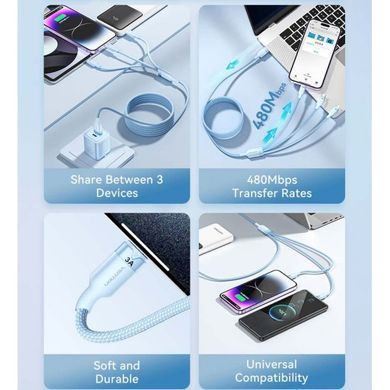 Кабель Vention USB - USB Type-С/microUSB/Lightning (M/M), 60W, 3А, 1.5 м, Black (CTPBG) [604372]