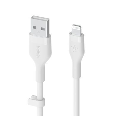 Кабель USB-A > Lightning заряджання/синхронізації Belkin 1м, силіконовий з кліпсою, білий (CAA008BT1MWH) [108545]