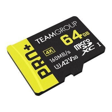 Карта пам`ятi MicroSDXC 64GB UHS-I/U3 Class 10 Team Pro+ R160/W55MB/s + SD-адаптер (TPPMSDX64GIA2V3003) [607009]