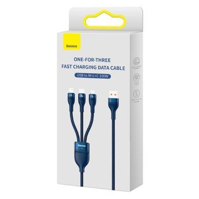 Кабель Baseus Flash Series Ⅱ One-for-three Fast Charging Data Cable USB to M+L+C 100W 1.2m Blue (CASS030003) [802631]