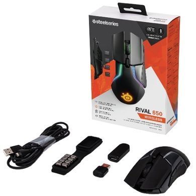Мишка SteelSeries Rival 650 Wireless, RGB, 12000dpi., 7кн., Dual Sensor, чорна (62456) [401120]