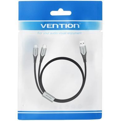 Кабель USB 2.0 AM - 2хType-C M, 1.0 м Y-Splitter Charging Cable 2.4А 480Mbps Aluminum Alloy Vention (CQOHF) [404572]